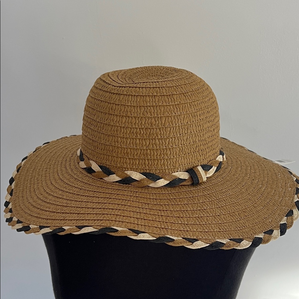 Tahari Tan Braided Trim Hat - Picture 4 of 5